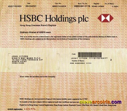 HONG KONG HSBC HOLDINGS REFERANCE